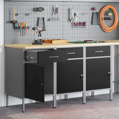 vidaXL Set mit 3 Stühlen, schwarz, Stahl, groß, höhenverstellbar