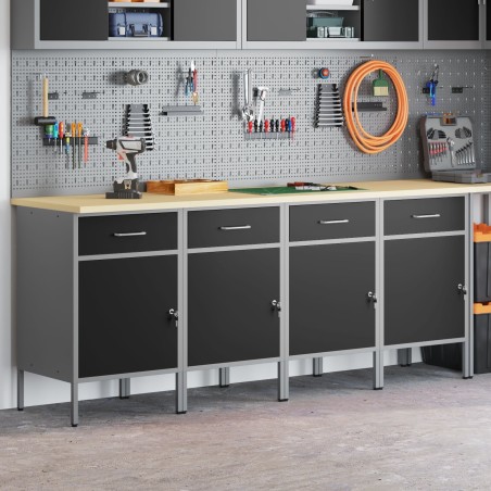 vidaXL Set 4 Schwarz, Stahlgrau, Holzwerkstoff Groß