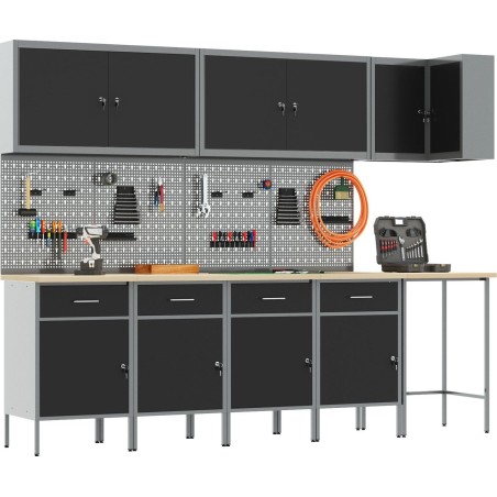 vidaXL Set 11, schwarzer Stahl, Holzwerkstoff, groß
