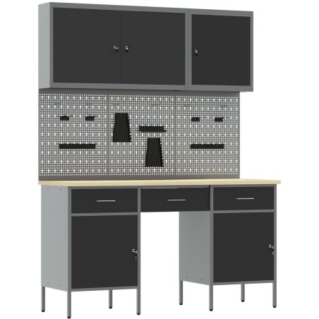 Set mit 8 Arbeitstischen von vidaXL aus schwarzem Stahl