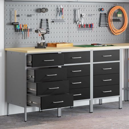 vidaXL 3er-Set Schwarz, Grau, Holzoptik