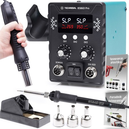 Set: 2-in-1-Heißluft-Lötstation mit Lötkolben Techrebal 8586 + Zubehör