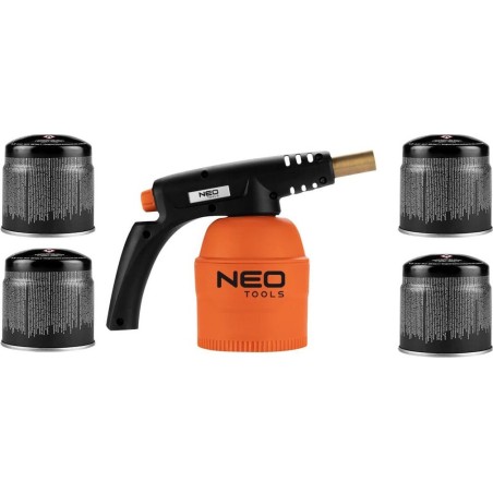Neo Gas-Lötlampe für 190-g-Kartuschen + 4 vorgefüllte Gaskartuschen