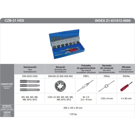 Fanar Gewindeschneid-Set CZB-31 INOX - Z2-031012-0000