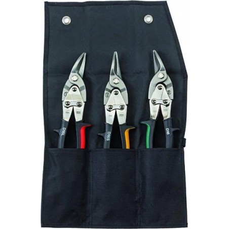 EIN SET FORMSCHNEIDEMESSER FÜR BLECH, 3-TEILIG, MIT ETUI
