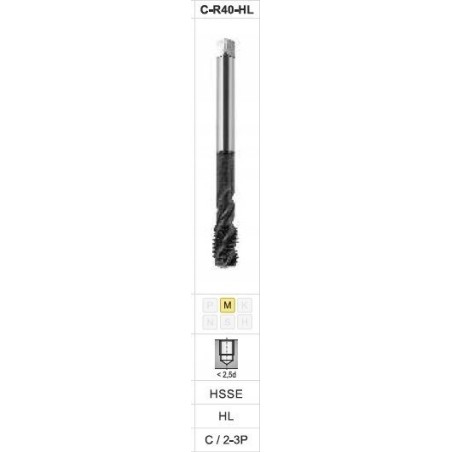 Fanar Gewindebohrer M16 DIN-376C R40 (6H) HSSE HL INOX
