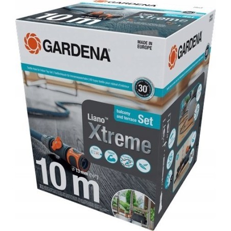 Gardena GARDENA Textil-Gartenschlauch Liano Xtreme 1/2", 10-Meter-Set + Innenadapter (dunkelgrau/orange, Modell 2023, inkl. Sprühdüse